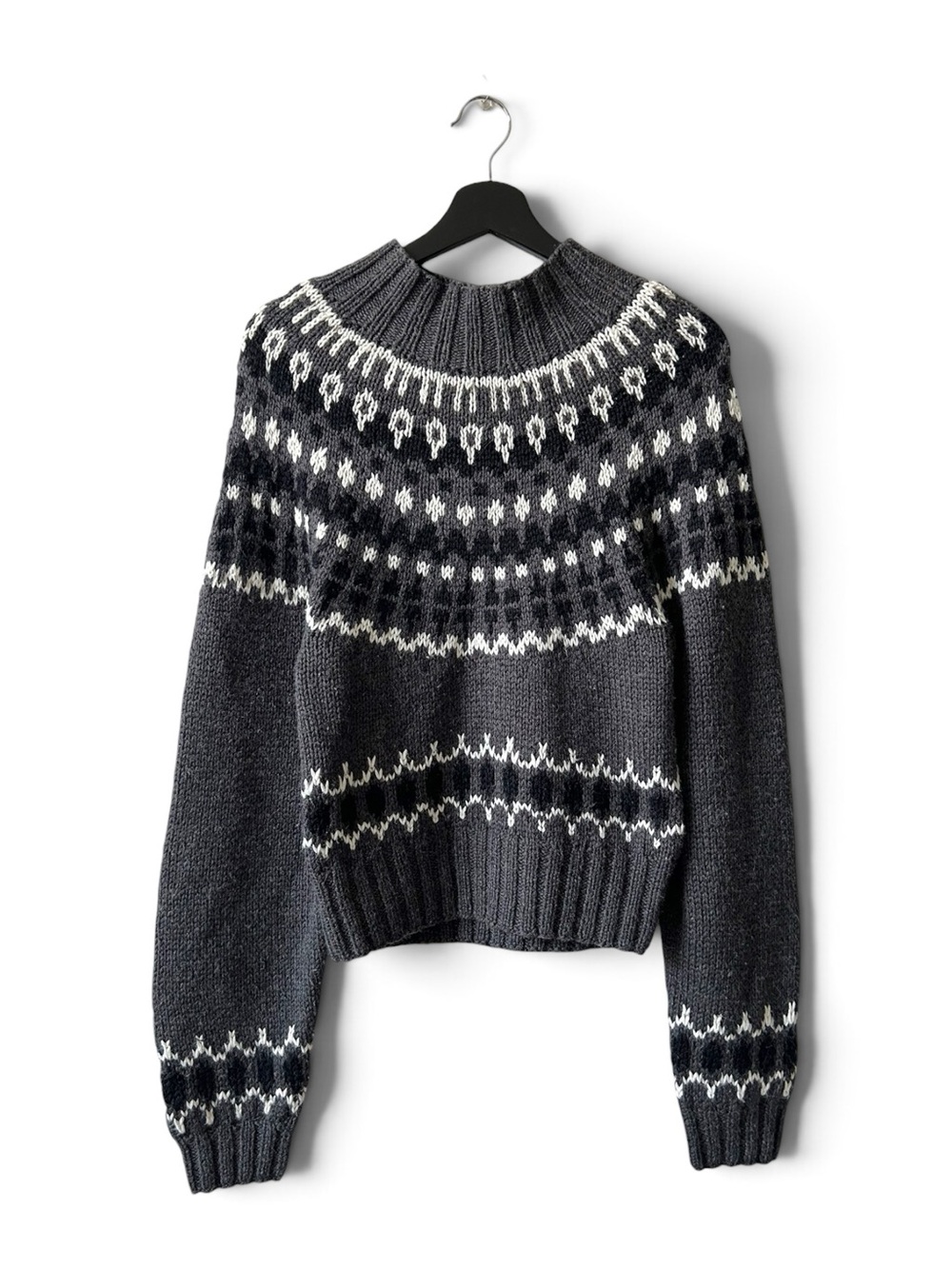 Moda International Vintage Y2k 90s Fair Isle Sweater Size Medium Black Grey